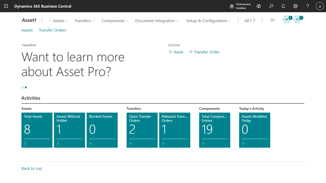 Asset Manager Role Center in Business Central