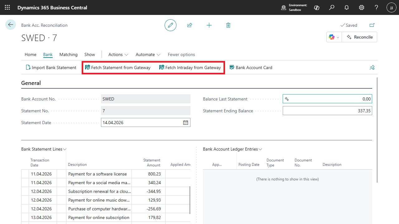 Bank Account Reconciliation - Fetch statements and intraday reports directly from Gateway