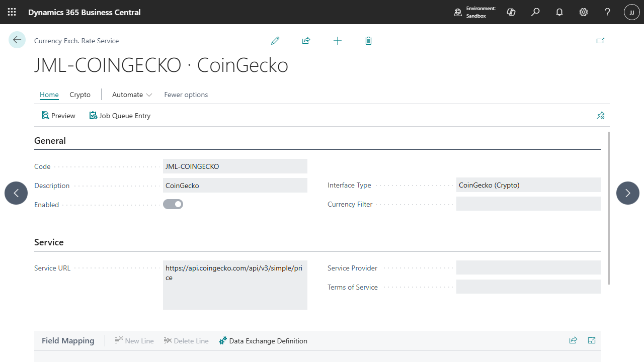 Crypto Source Configuration - CoinGecko