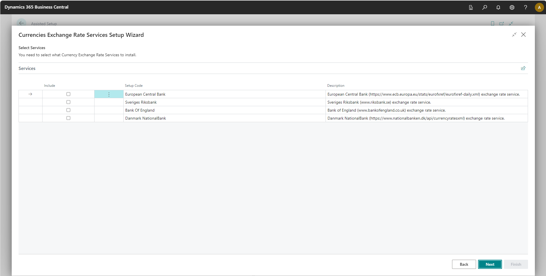 Currency Rates - Assisted Setup Wizard