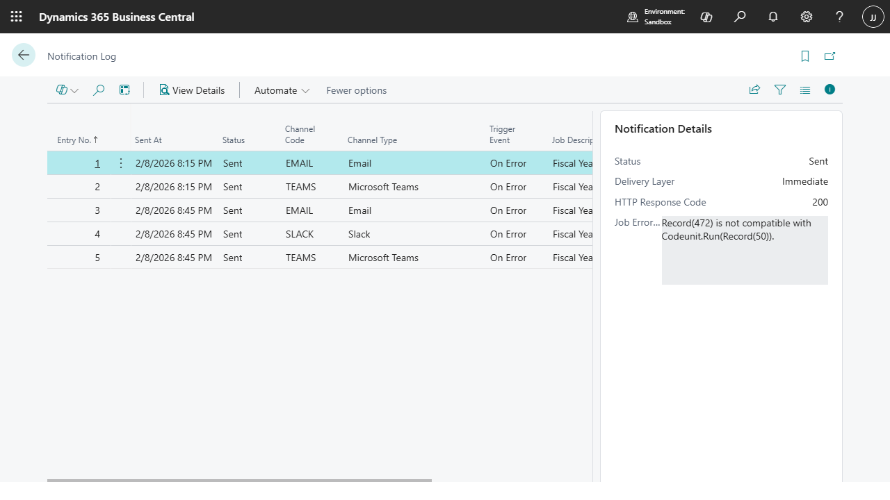 Paziņojumu žurnāls ar daudzkanālu piegādi