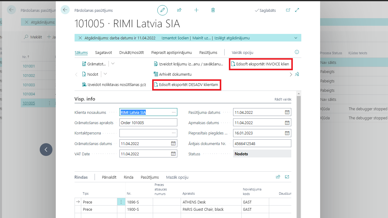 Pārdošanas pasūtījumi no EDI