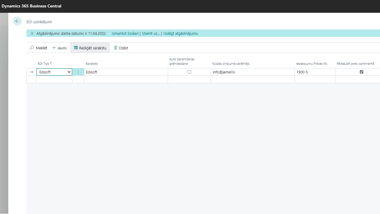 Latvijas EDI - EDI Iestatījumi