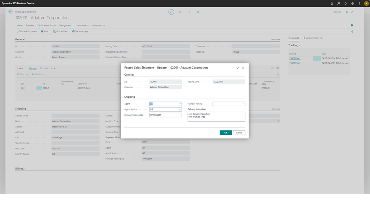 Shipment status updates